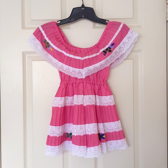 NWOT. Multi Color Embroidered Flowers and Lace Ruffled Dress. - Picture 7 of 7